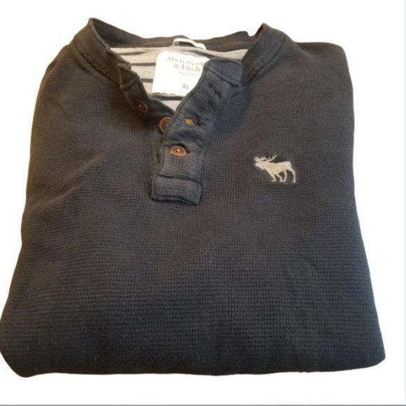 Abercrombie & Fitch Navy Blue Waffle Weave Henley Long Sleeve Shirt XL - Picture 8 of 8